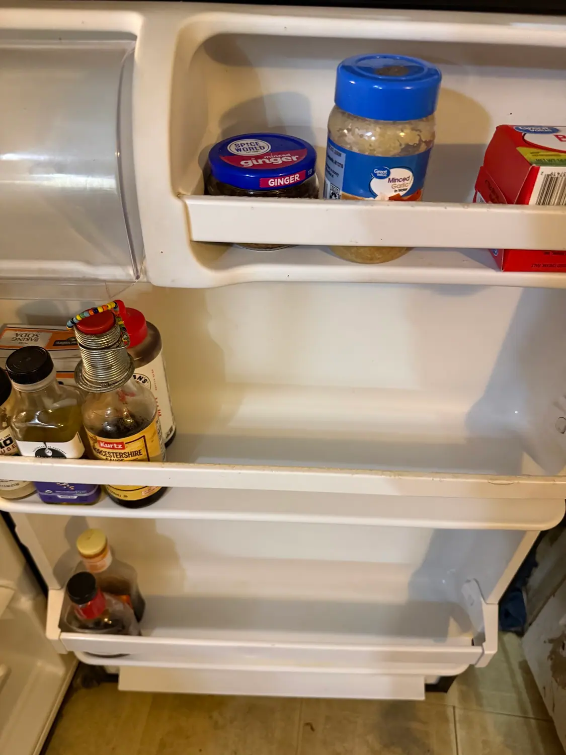 Refrigerator shelves wiped down and restocked
