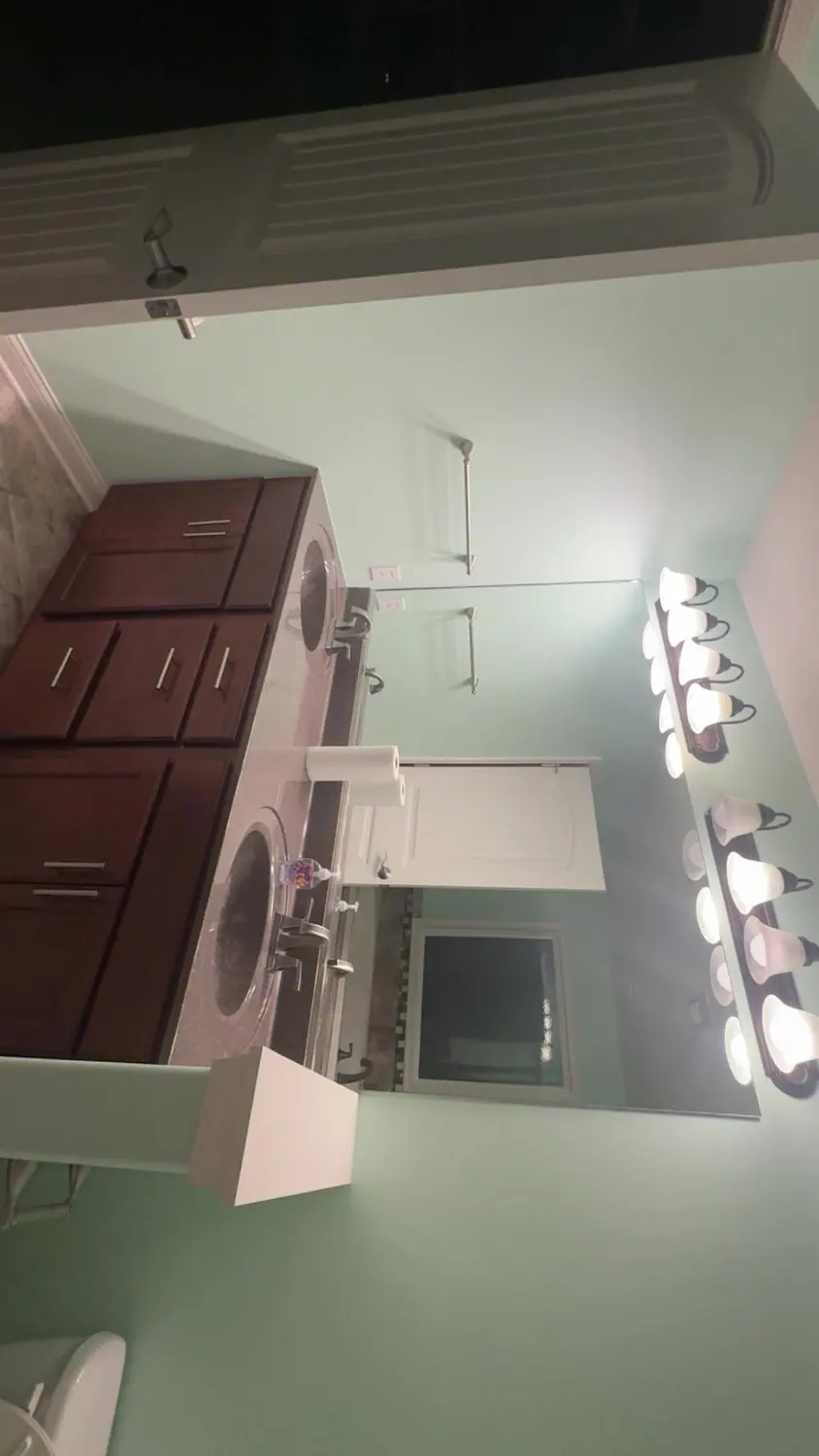 Bathroom cabinetry and vanity lights cleaned