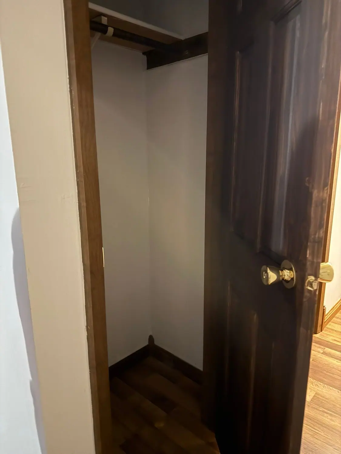 Closet interior and door frame dusted