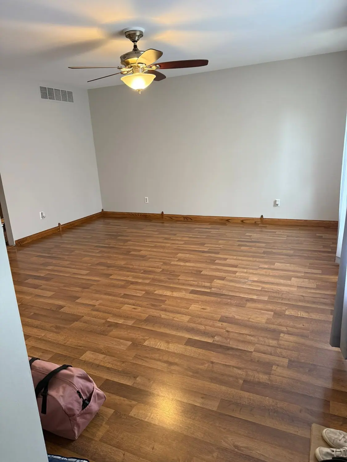 Hardwood floor and baseboards cleaned in an empty room