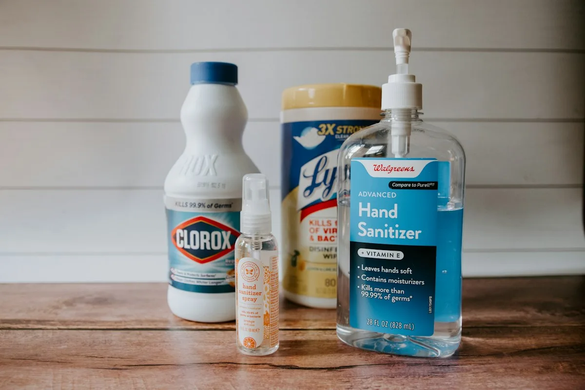 Sanitizing supplies ready for a steam and sanitizing visit